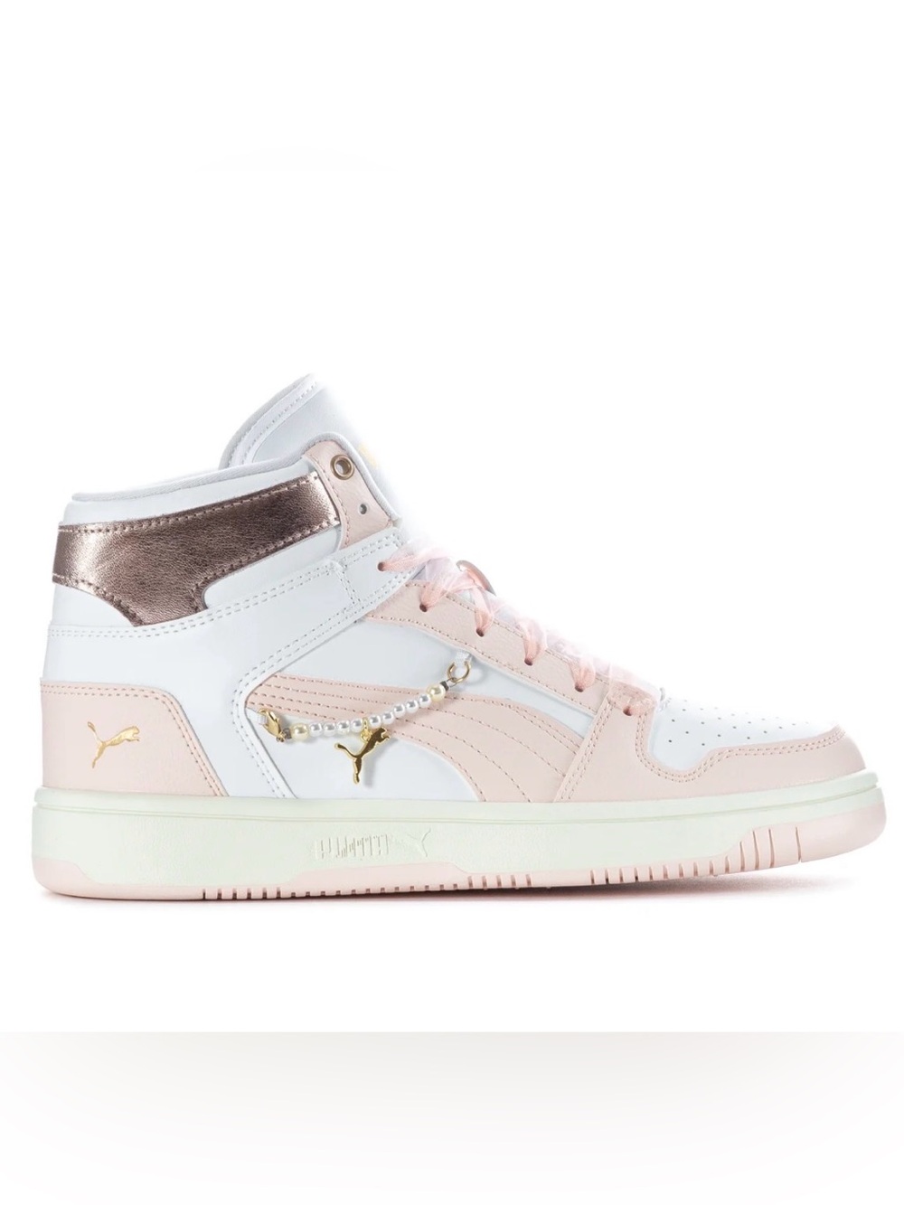 Puma Women's High-Top Sneakers in White, Pale Pink & Rose Gold